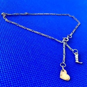 Sterling silver anklet bracelet heart L charms